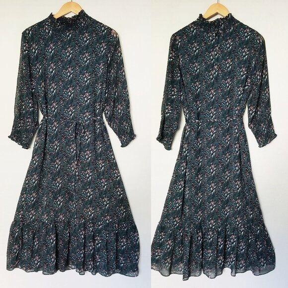 Anthropologie Seen Worn Kept Davina Leopard Belted Midi Dress Hunter Green US 8 - Picture 16 of 16